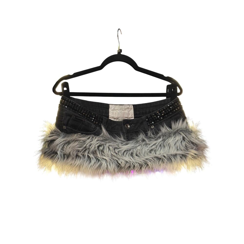Upcycled Studded Denim Micro Mini Y2K Belt Skirt S
